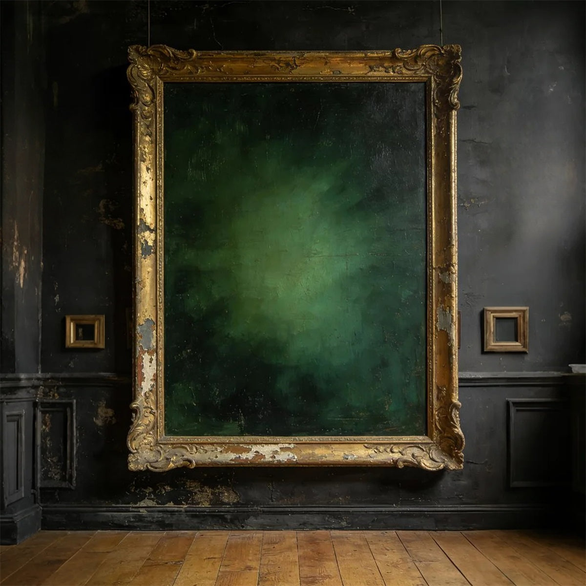 Fond de studio pour portraits Mur antique avec cadre doré Fond photo vert LXX61-15