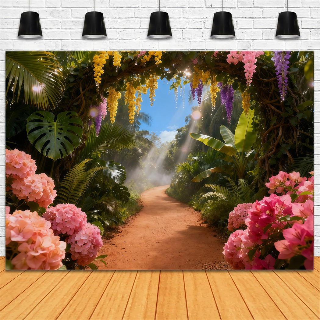 Toile de fond Photo Printemps Allée Florale Tropicale Baignée De Soleil LXX61-152