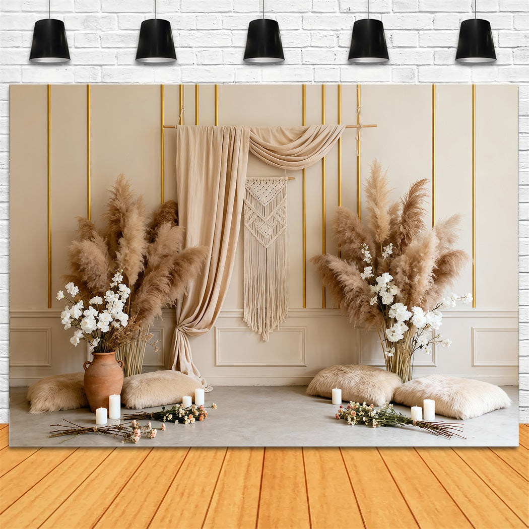 Fond Photo Printemps Macramé Bohème Fleurs Blanches LXX61-157