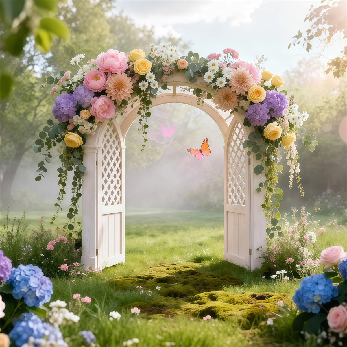 Toile de fond Photo Printemps Portail Jardin Floral Pastel LXX61-160
