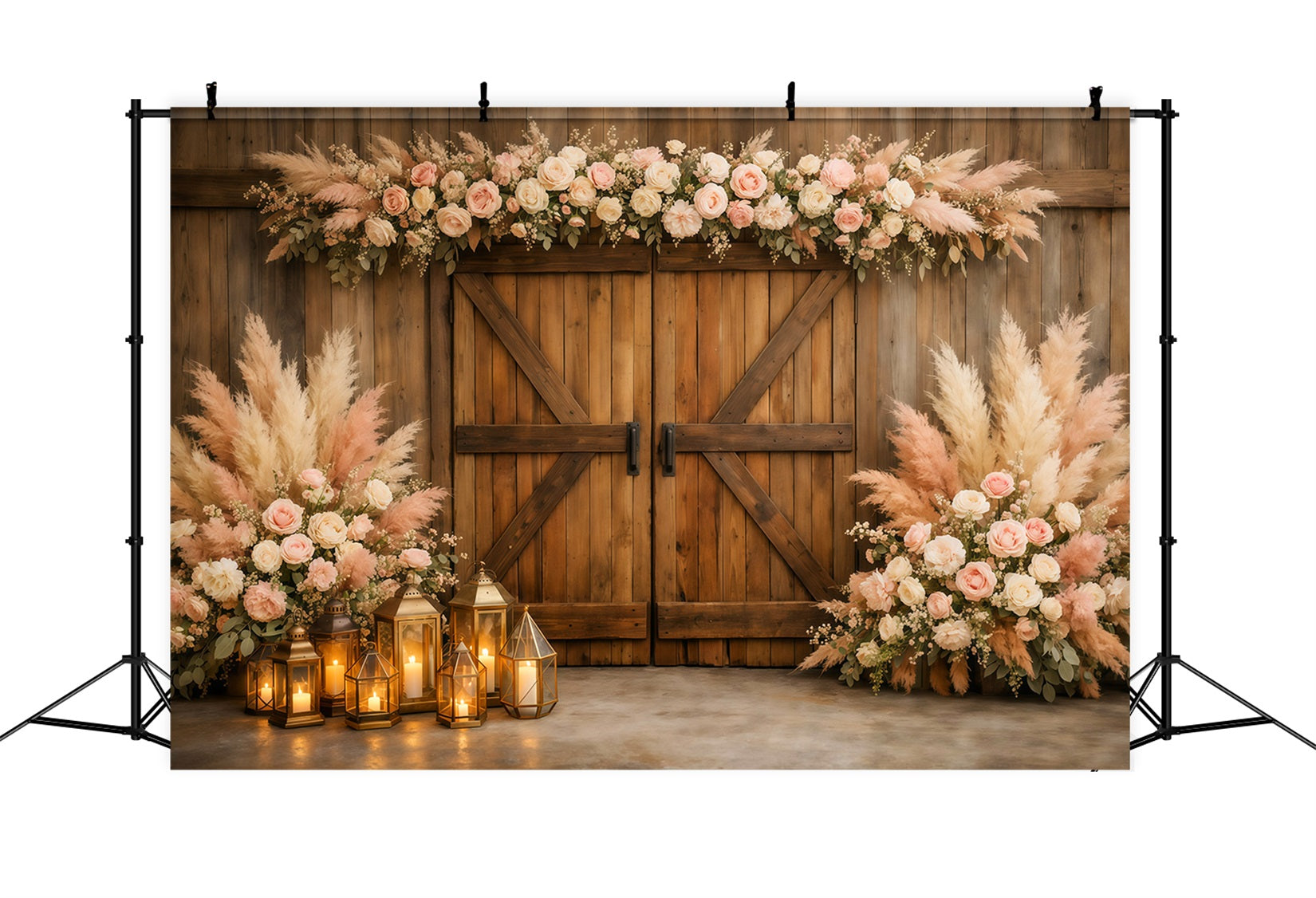 Toile de fond Printemps Porte Grange Pampas Blush Rustique LXX61-162