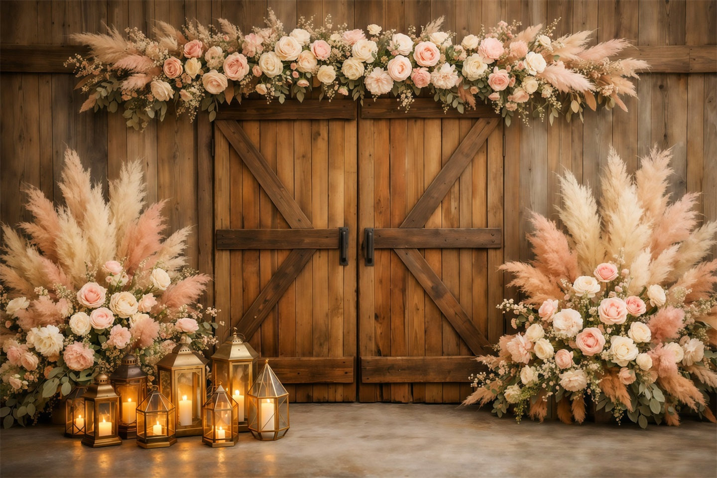 Toile de fond Printemps Porte Grange Pampas Blush Rustique LXX61-162