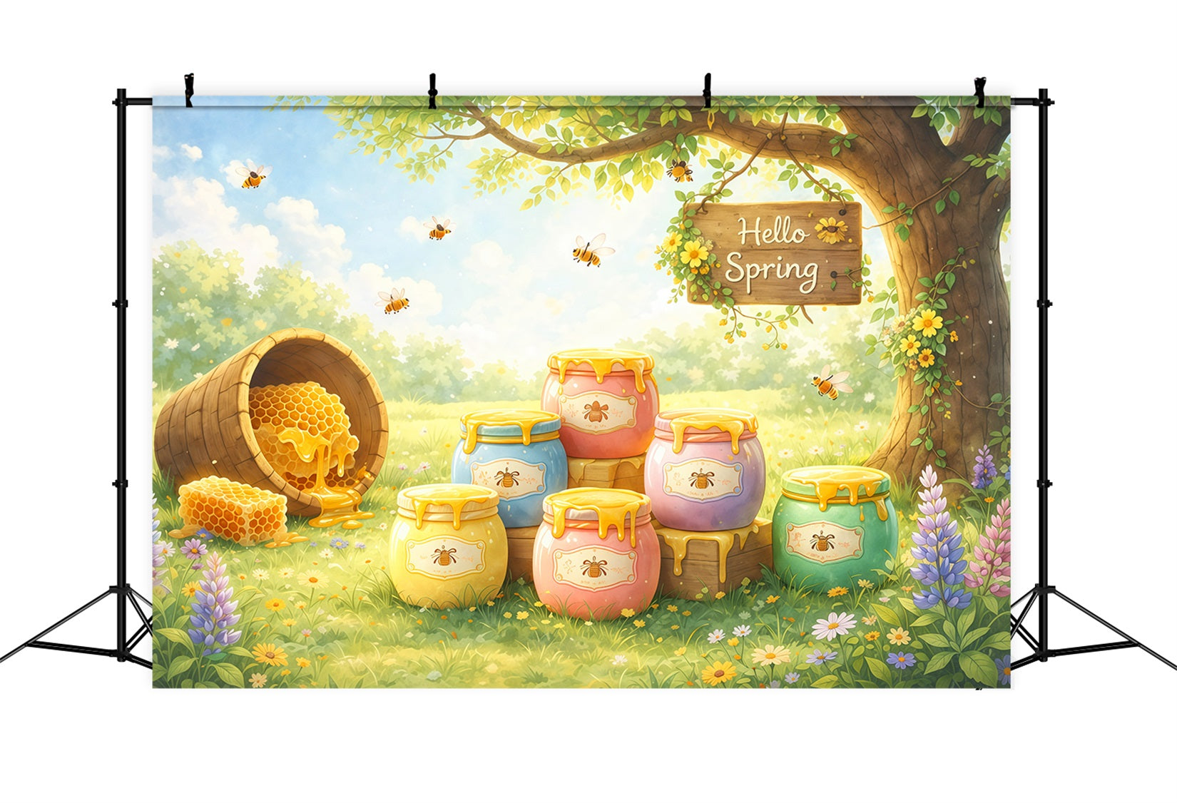 Fond Photo Printemps Illustration Jardin Pot Miel LXX61-165