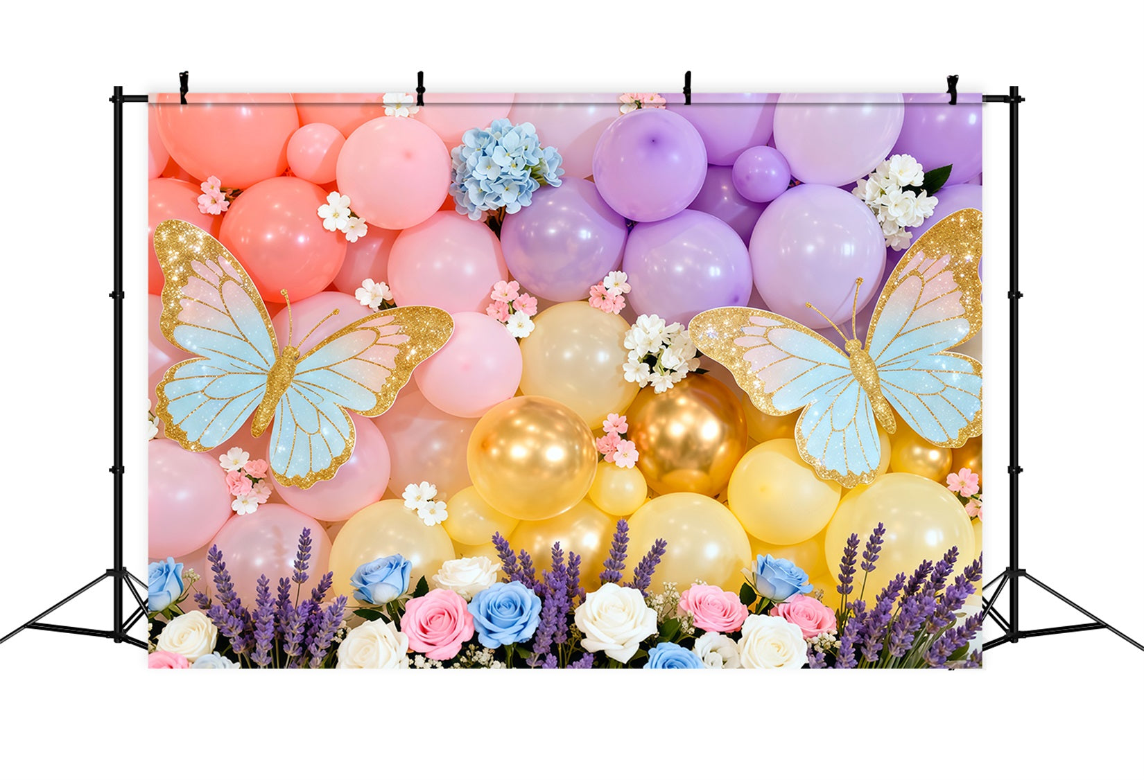 Toile de fond Photo Printemps Mur Ballons Macaron Floral LXX61-172