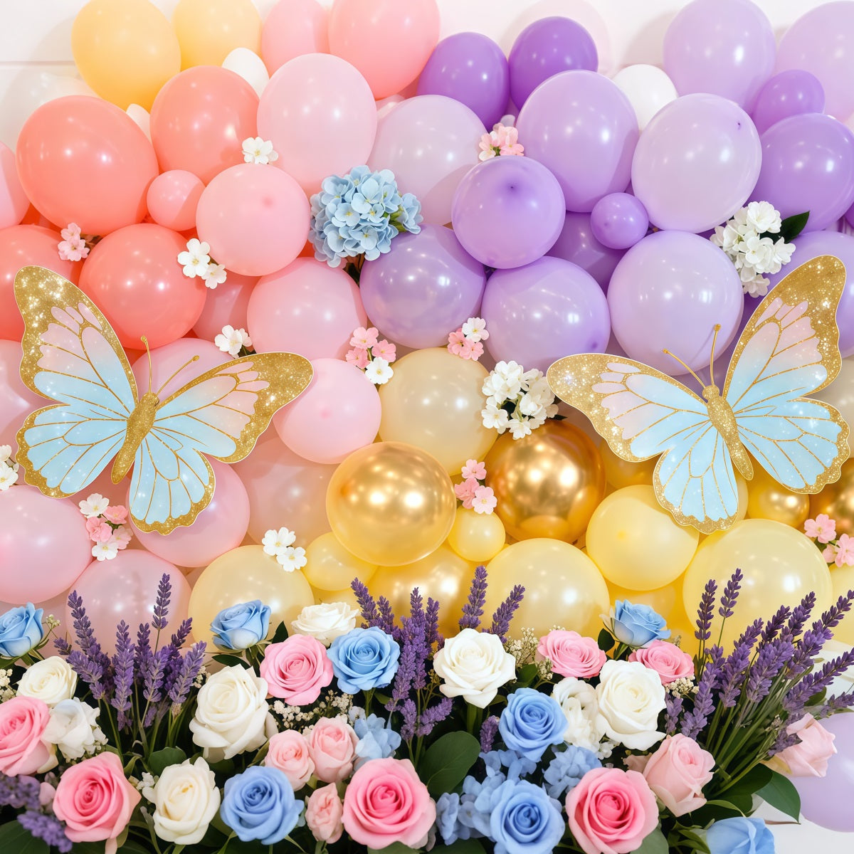 Toile de fond Photo Printemps Mur Ballons Macaron Floral LXX61-172
