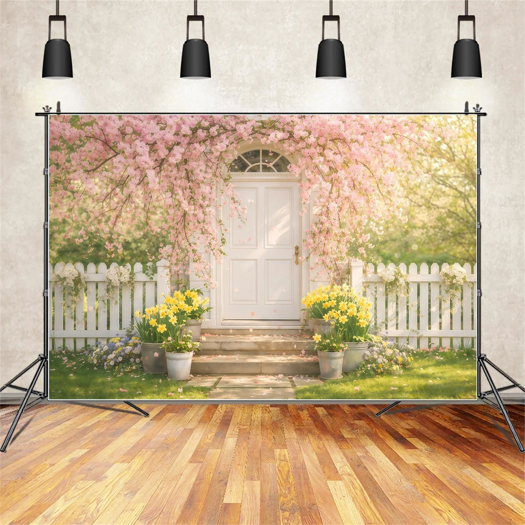 Fond Photo Floral Arche Cerisier Porte Jardin Blanche LXX61-177