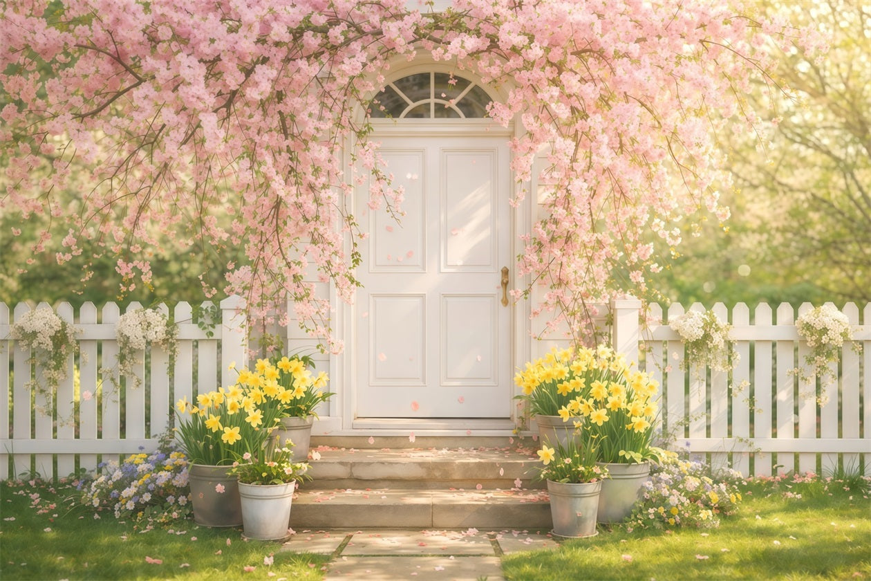 Fond Photo Floral Arche Cerisier Porte Jardin Blanche LXX61-177