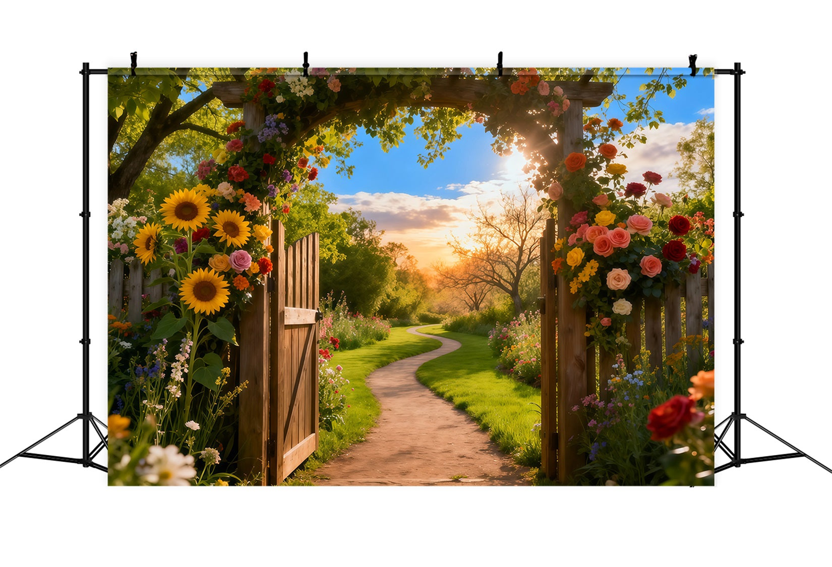Toile de fond Photo Fleur Allée Porte Arche Rustique Coucher De Soleil LXX61-180