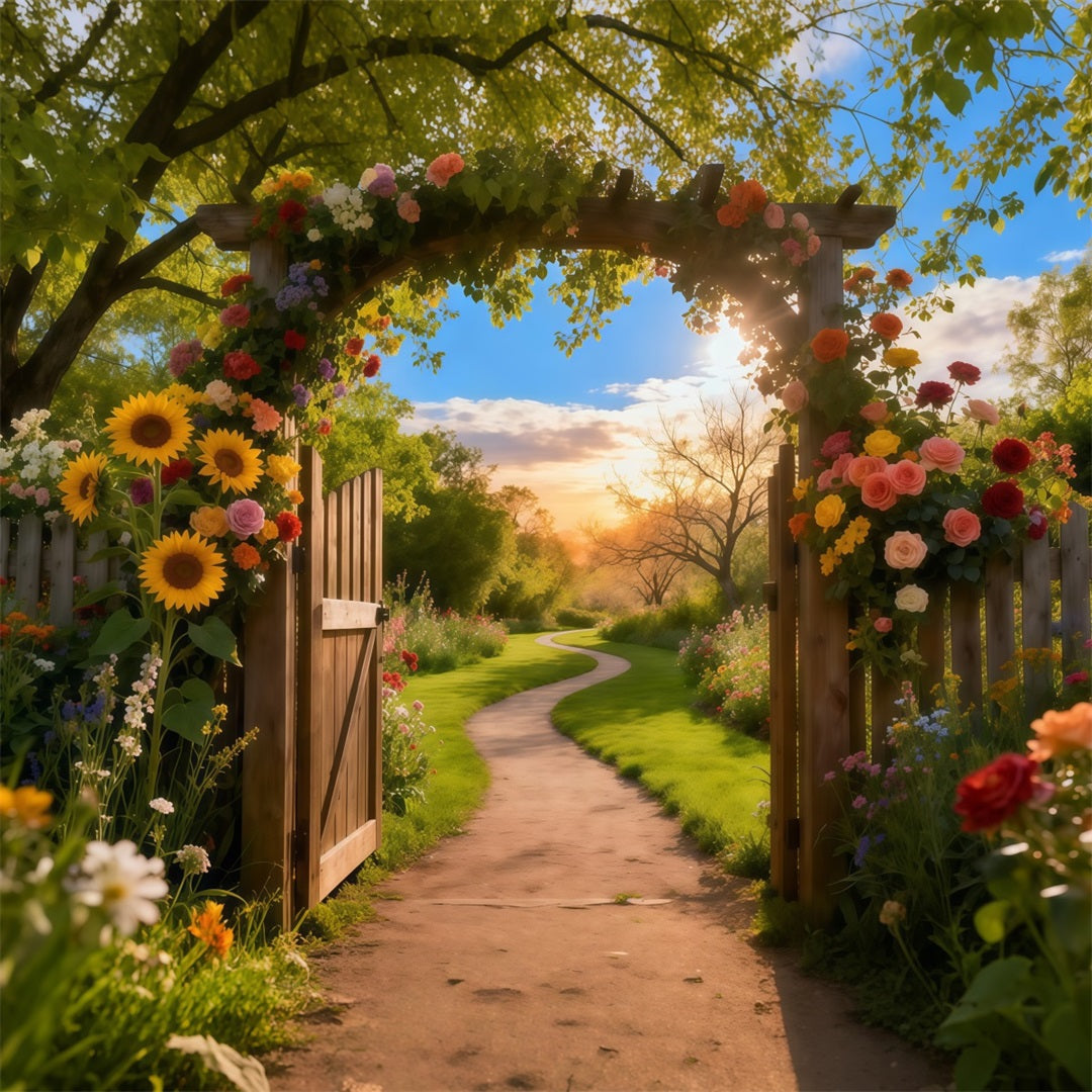 Toile de fond Photo Fleur Allée Porte Arche Rustique Coucher De Soleil LXX61-180