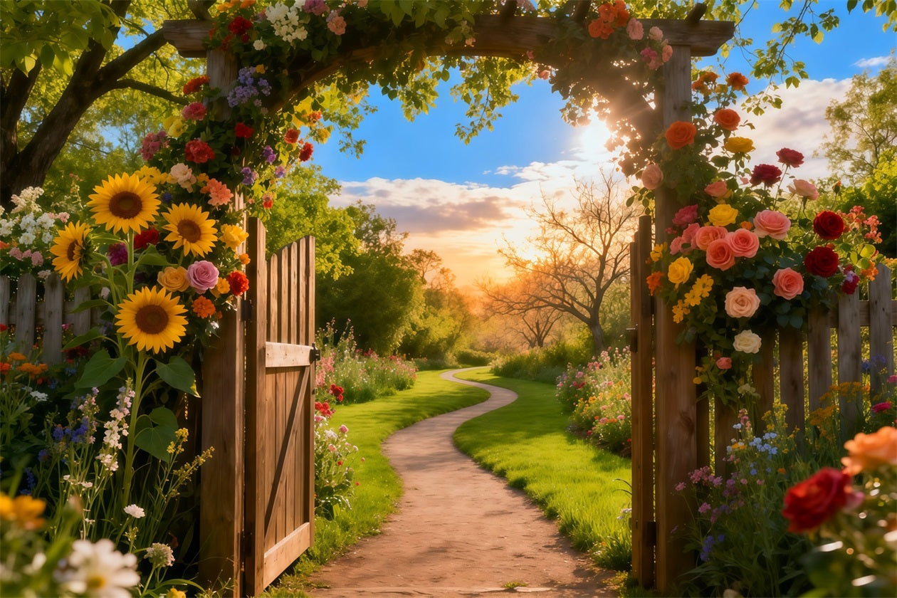 Toile de fond Photo Fleur Allée Porte Arche Rustique Coucher De Soleil LXX61-180