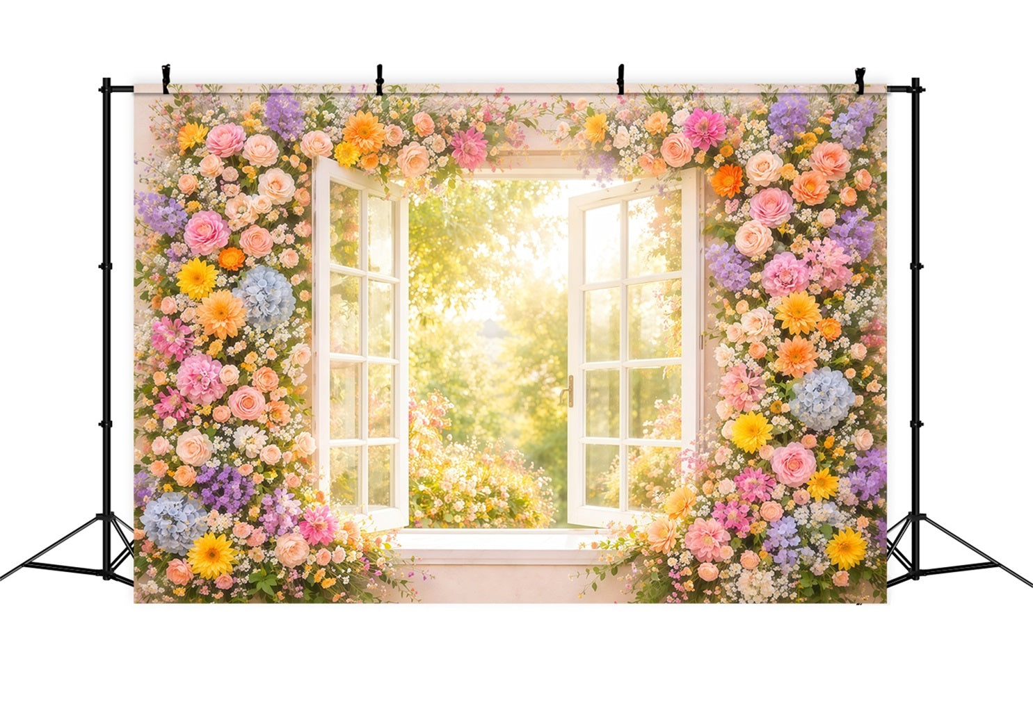 Fond Studio Photo Floral Fenêtre Jardin Baignée De Soleil Lueur LXX61-183
