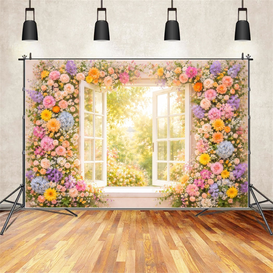Fond Studio Photo Floral Fenêtre Jardin Baignée De Soleil Lueur LXX61-183