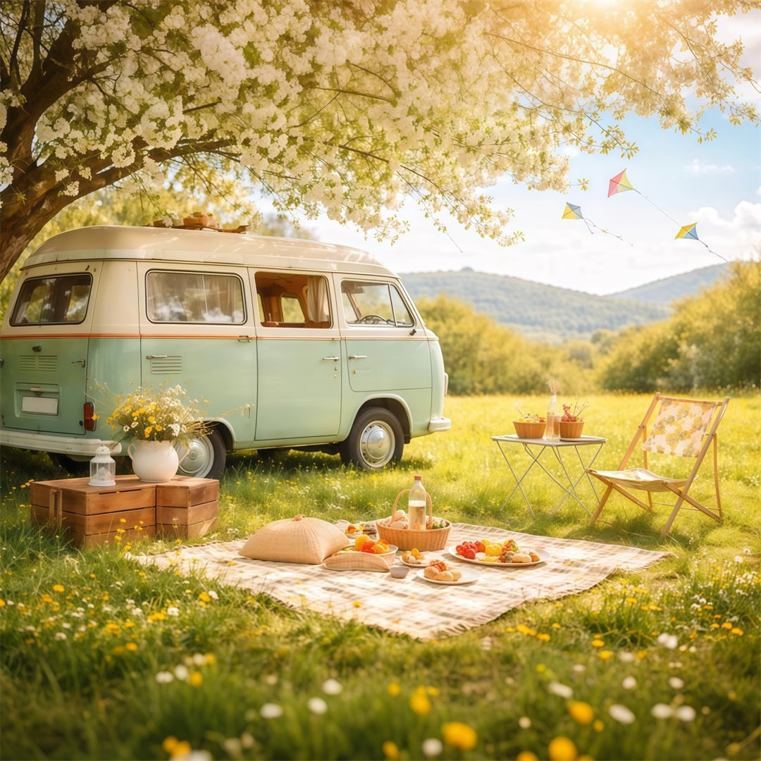 Fond Photo Floral Pique-Nique Camping-Car Prairie Pastel LXX61-185