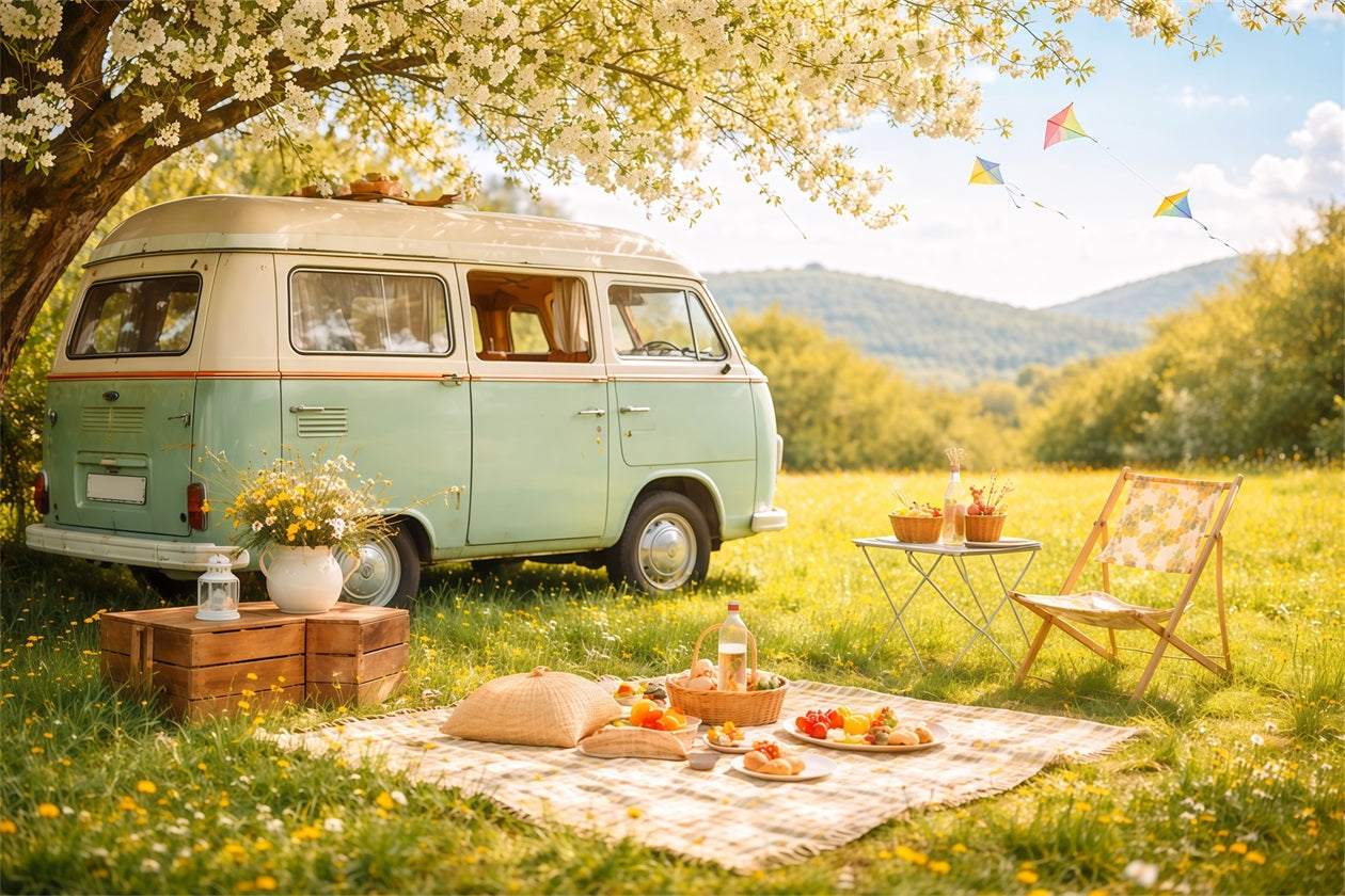 Fond Photo Floral Pique-Nique Camping-Car Prairie Pastel LXX61-185