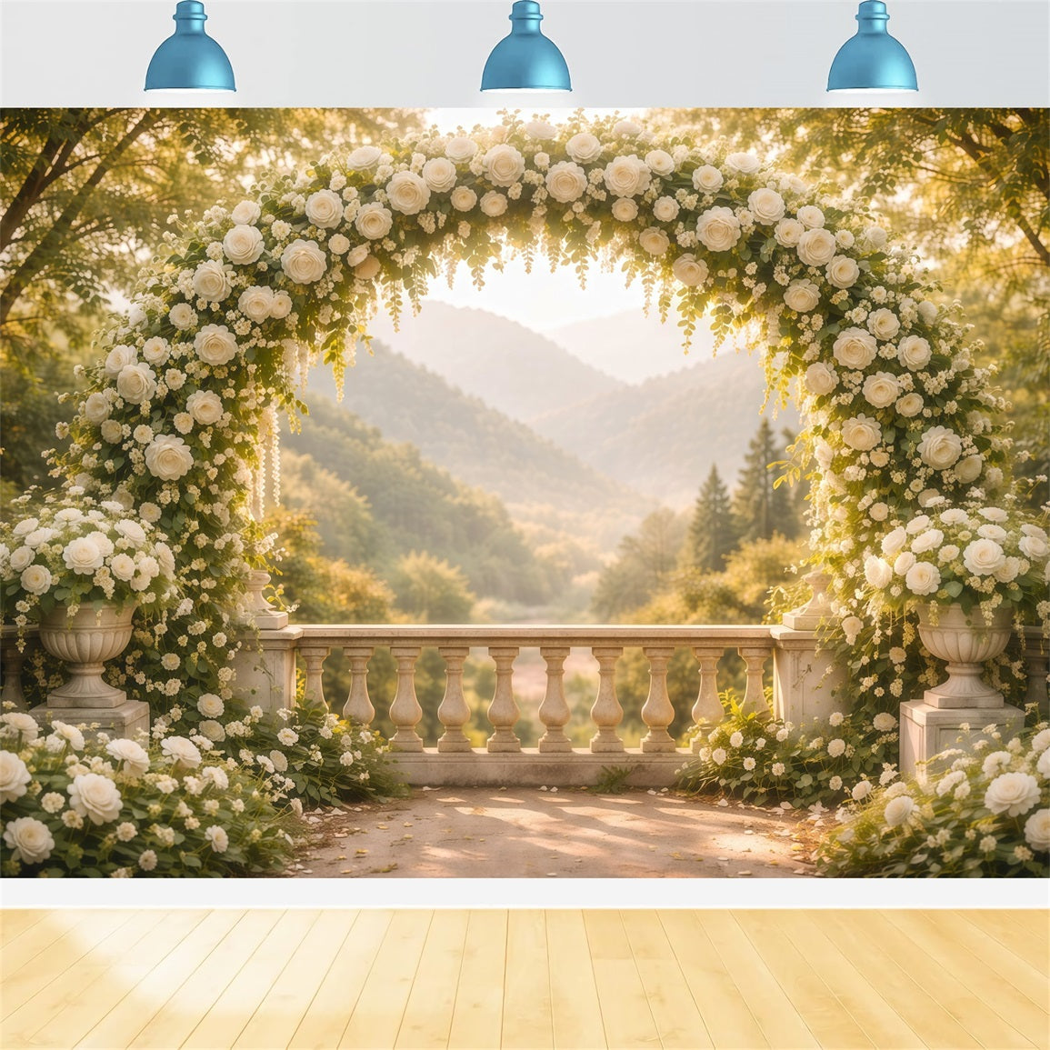 Toile de fond Photo Fleur Terrasse Arche Blanche Vue Panoramique LXX61-188
