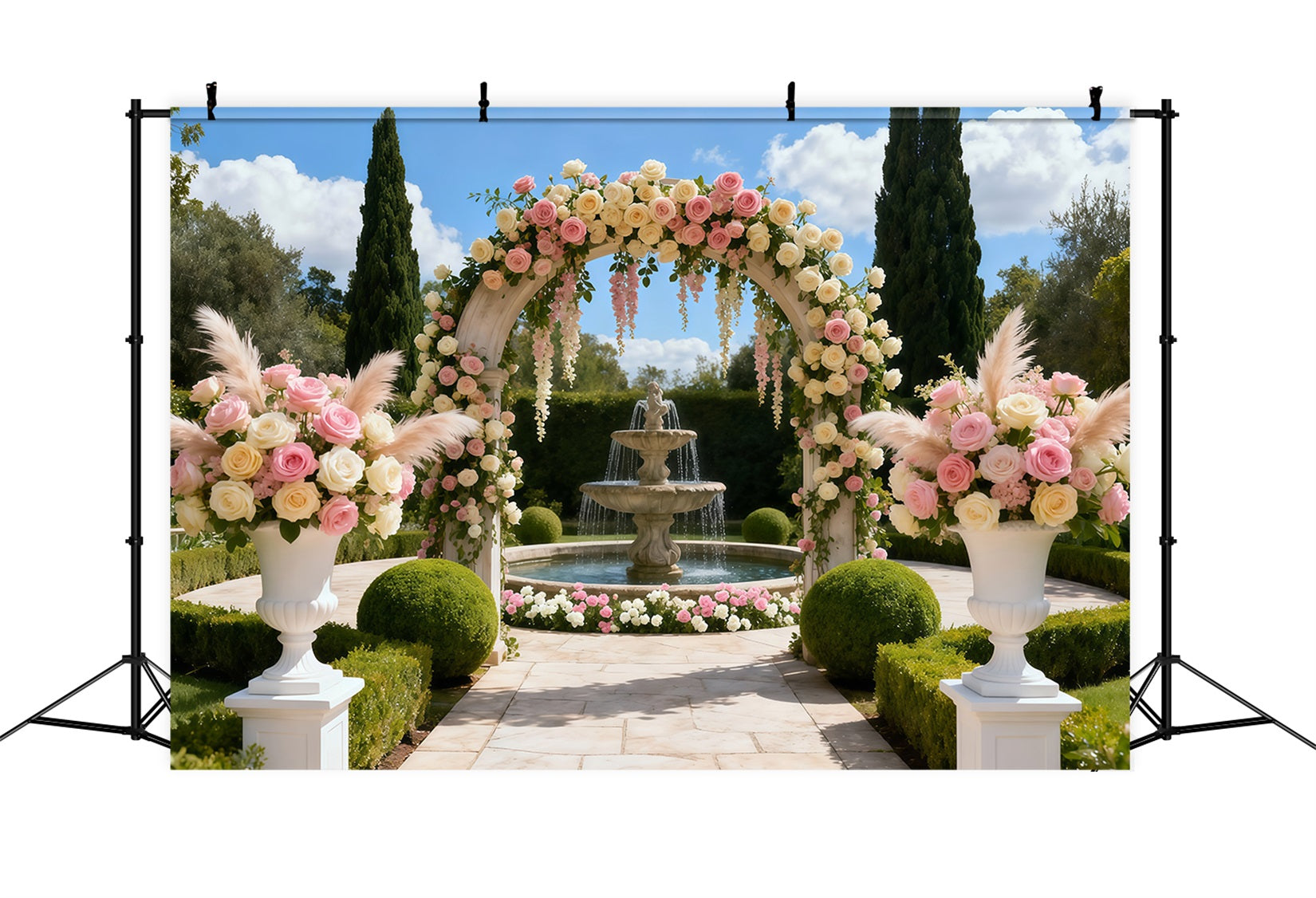 Fond Photo Floral Cour Fontaine Arche Florale LXX61-189