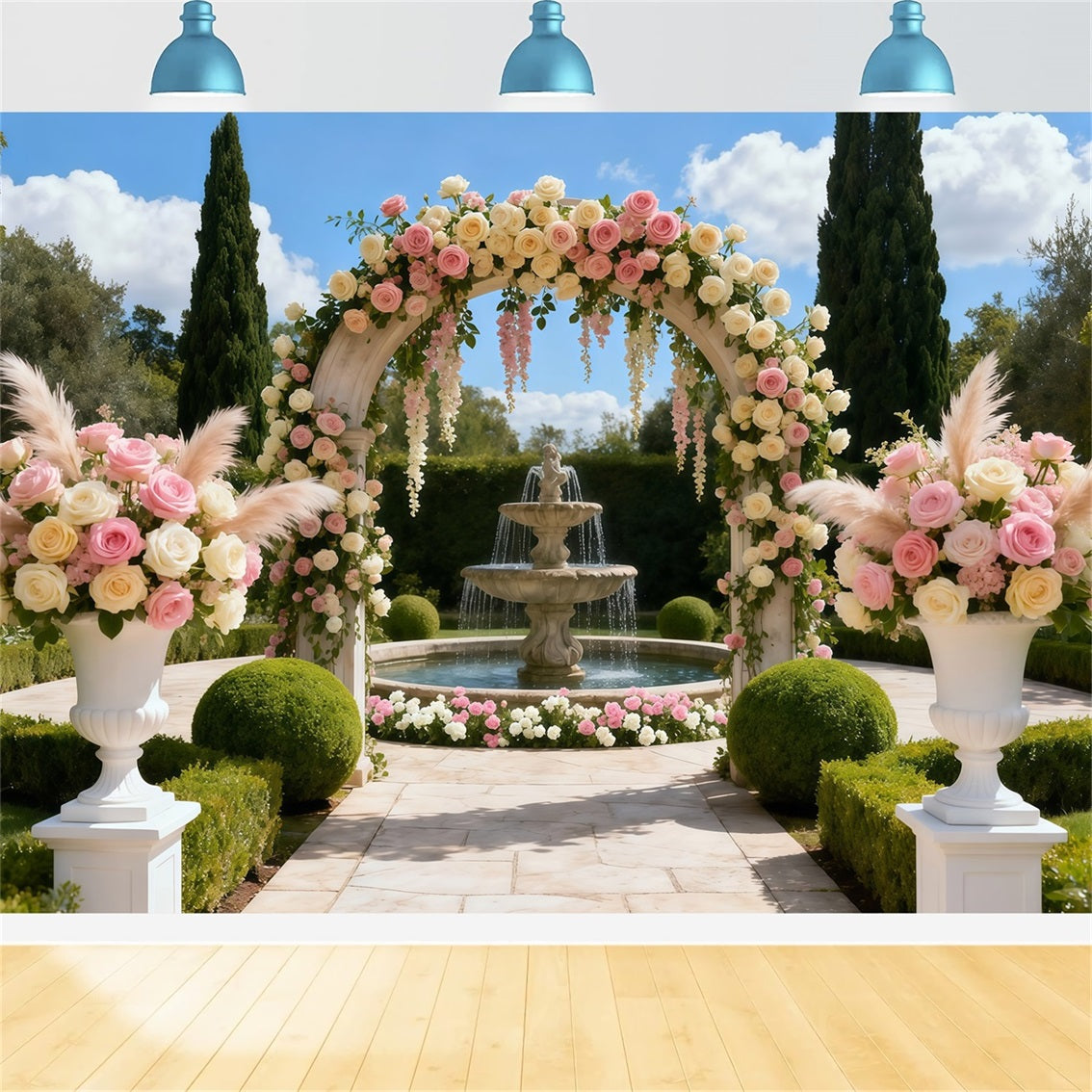 Fond Photo Floral Cour Fontaine Arche Florale LXX61-189