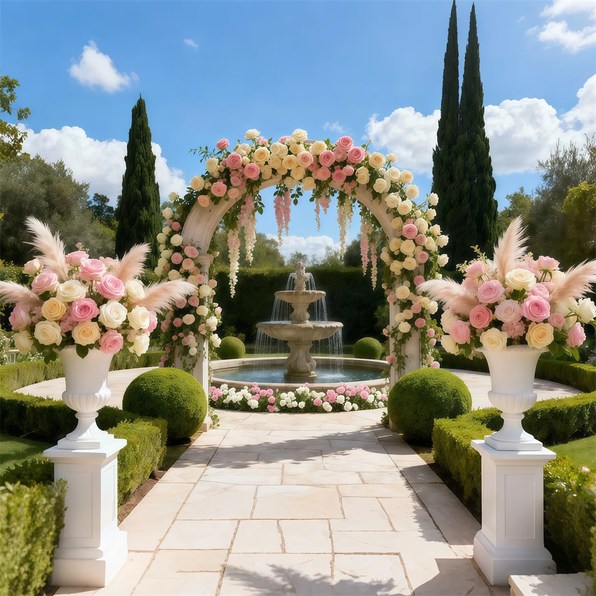 Fond Photo Floral Cour Fontaine Arche Florale LXX61-189