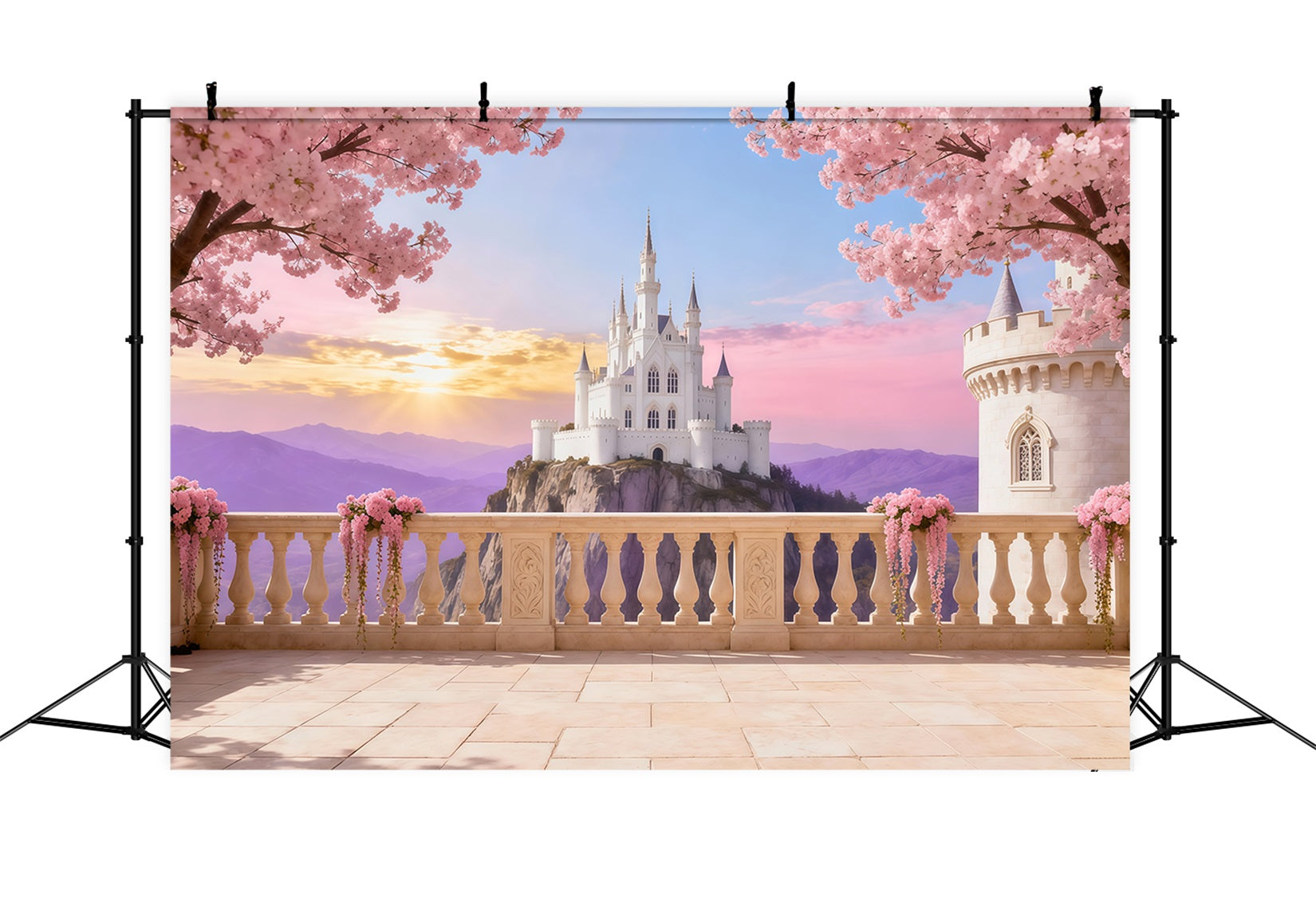Fond Studio Photo Floral Terrasse Château Lever Du Soleil LXX61-191