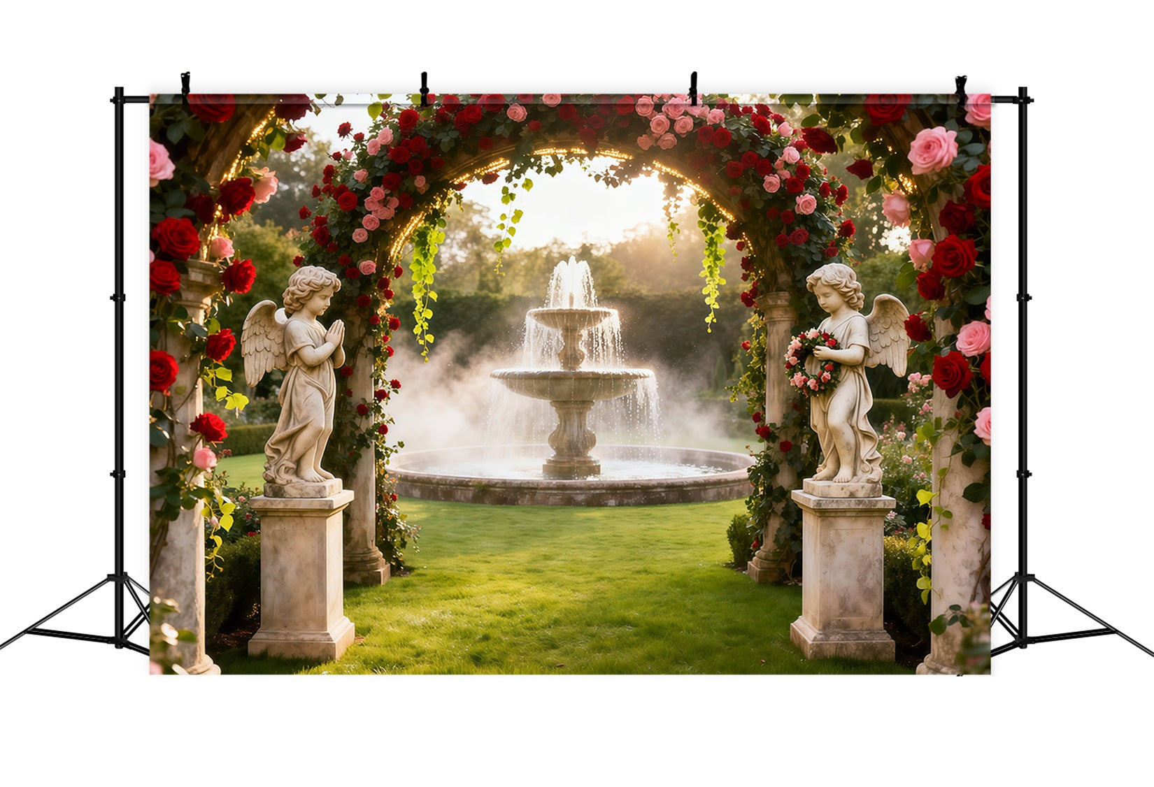 Toile de fond Fleur Fontaine Anges Arche Florale LXX61-194