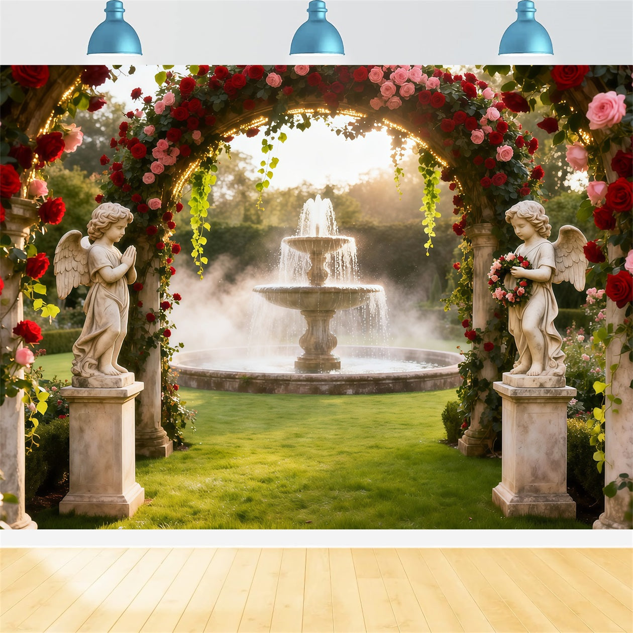 Toile de fond Fleur Fontaine Anges Arche Florale LXX61-194