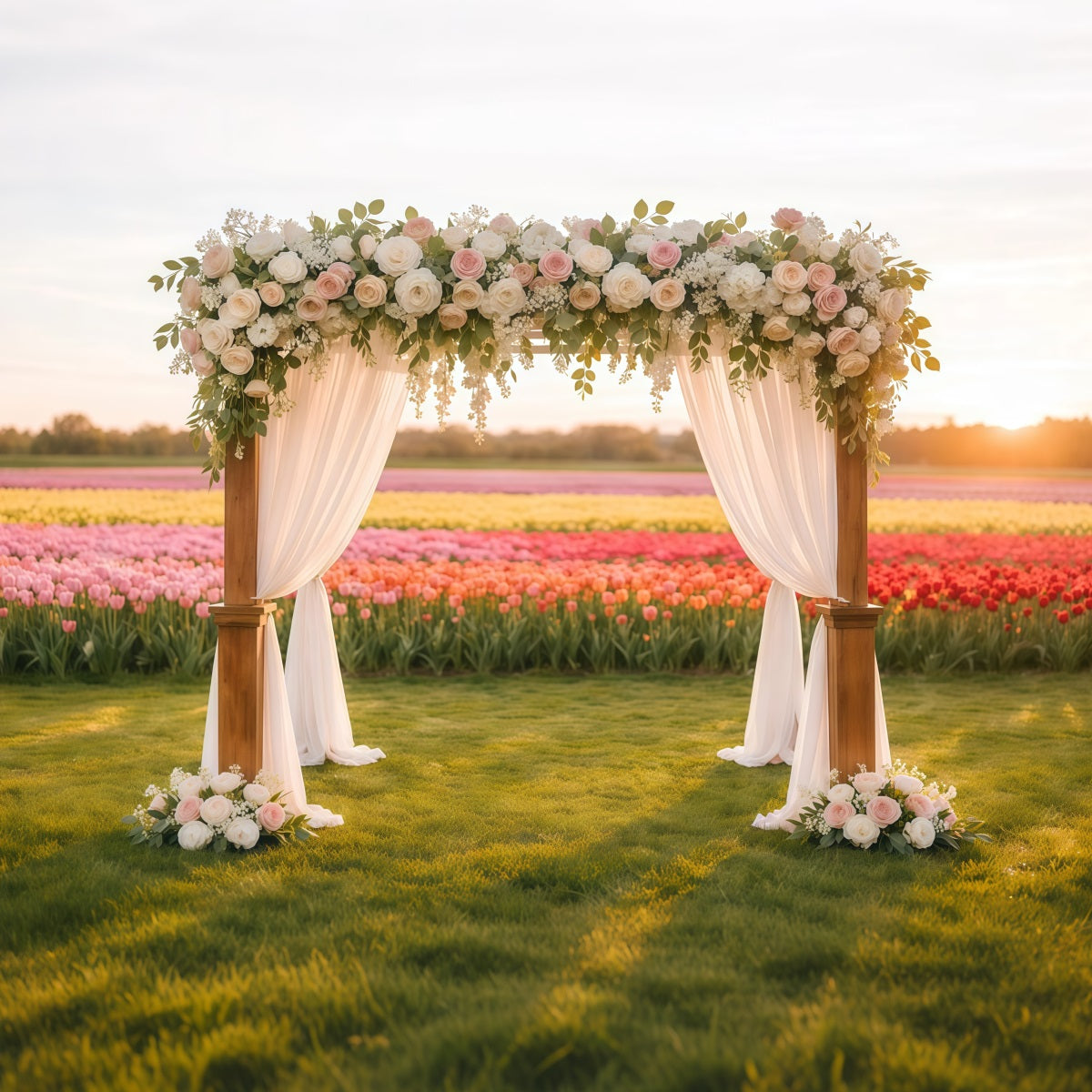 Fond Studio Photo Floral Arche Mariage Champ Fleurs Lueur LXX61-195