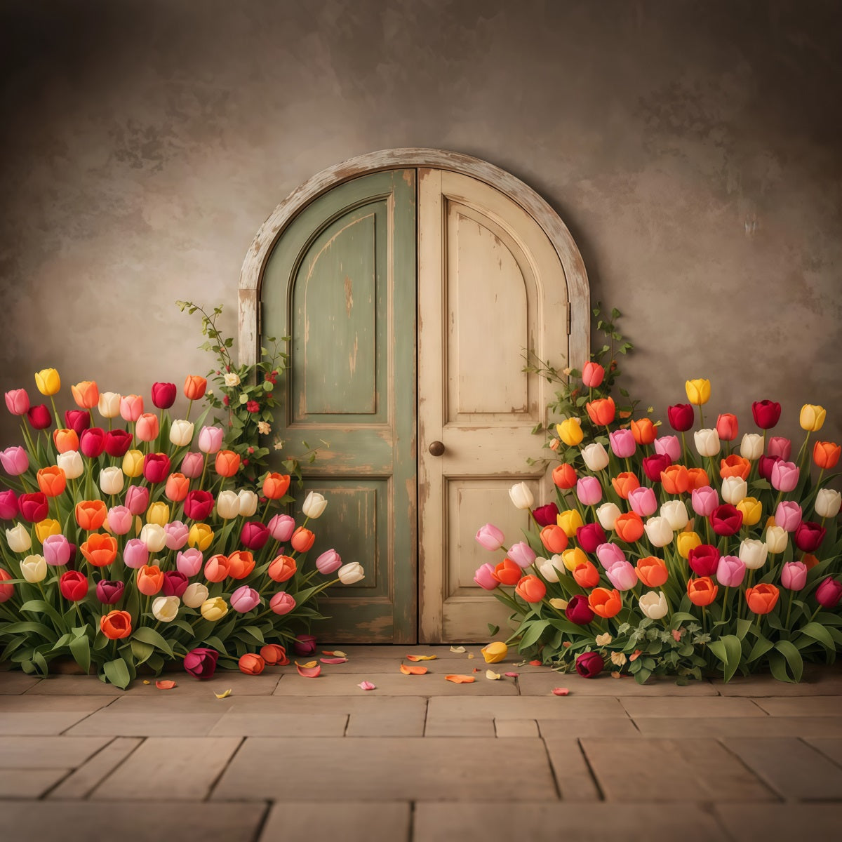 Toile de fond Photo Fleur Porte Vintage Pastel Jardin LXX61-196