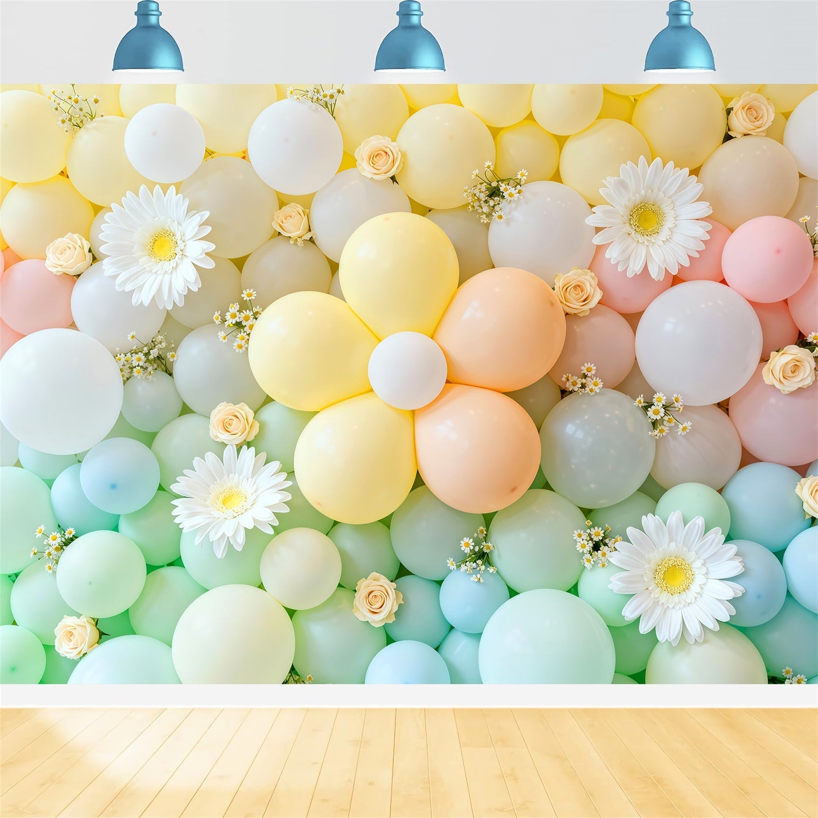 Fond Photo Floral Mur Ballons Fleurs Pastel LXX61-197