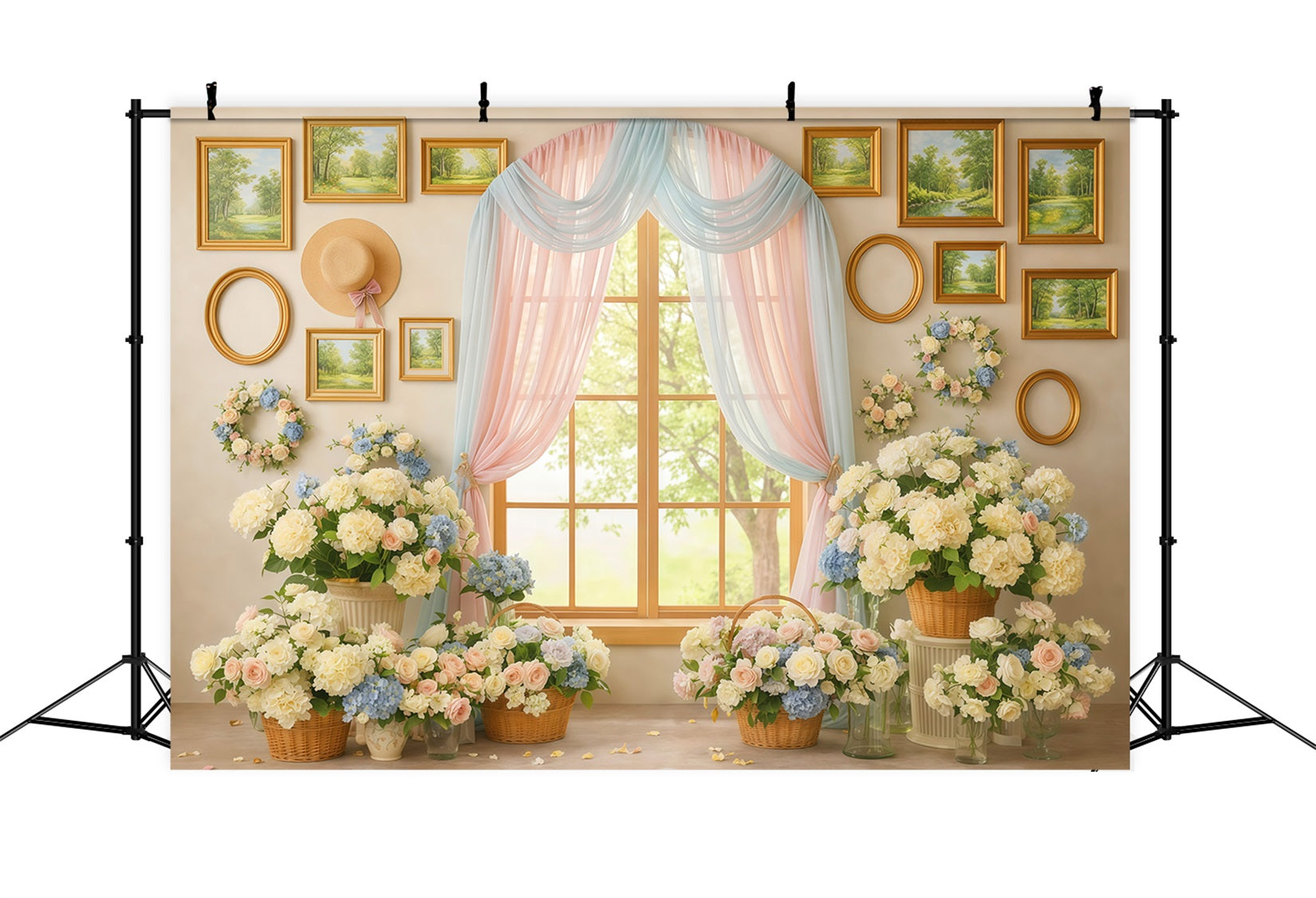 Fond Studio Photo Floral Galerie Fenêtre Rideau Pastel LXX61-199
