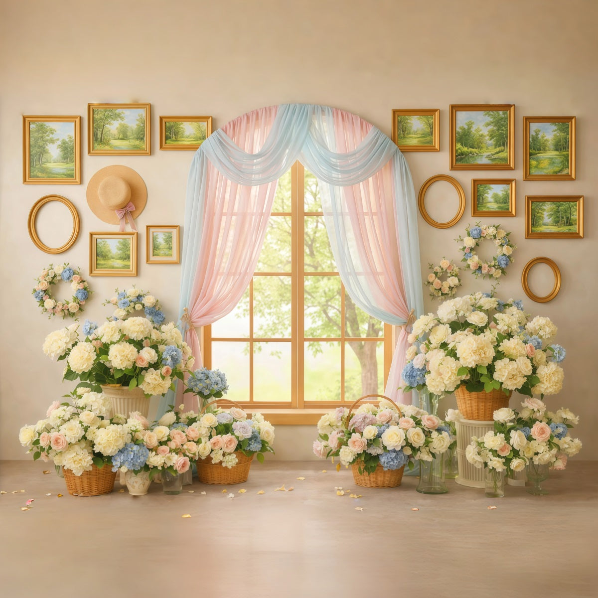 Fond Studio Photo Floral Galerie Fenêtre Rideau Pastel LXX61-199