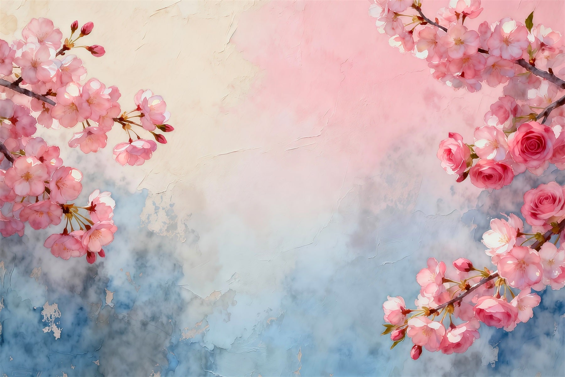 Fond Photo Floral Art Aquarelle Fleurs Roses LXX61-201