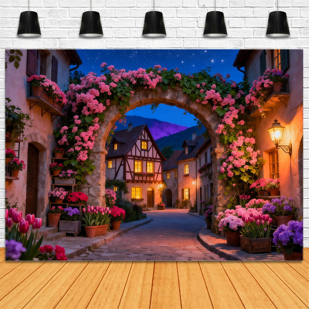Toile de fond Fleur Arche Fleurs Village Crépuscule LXX61-210