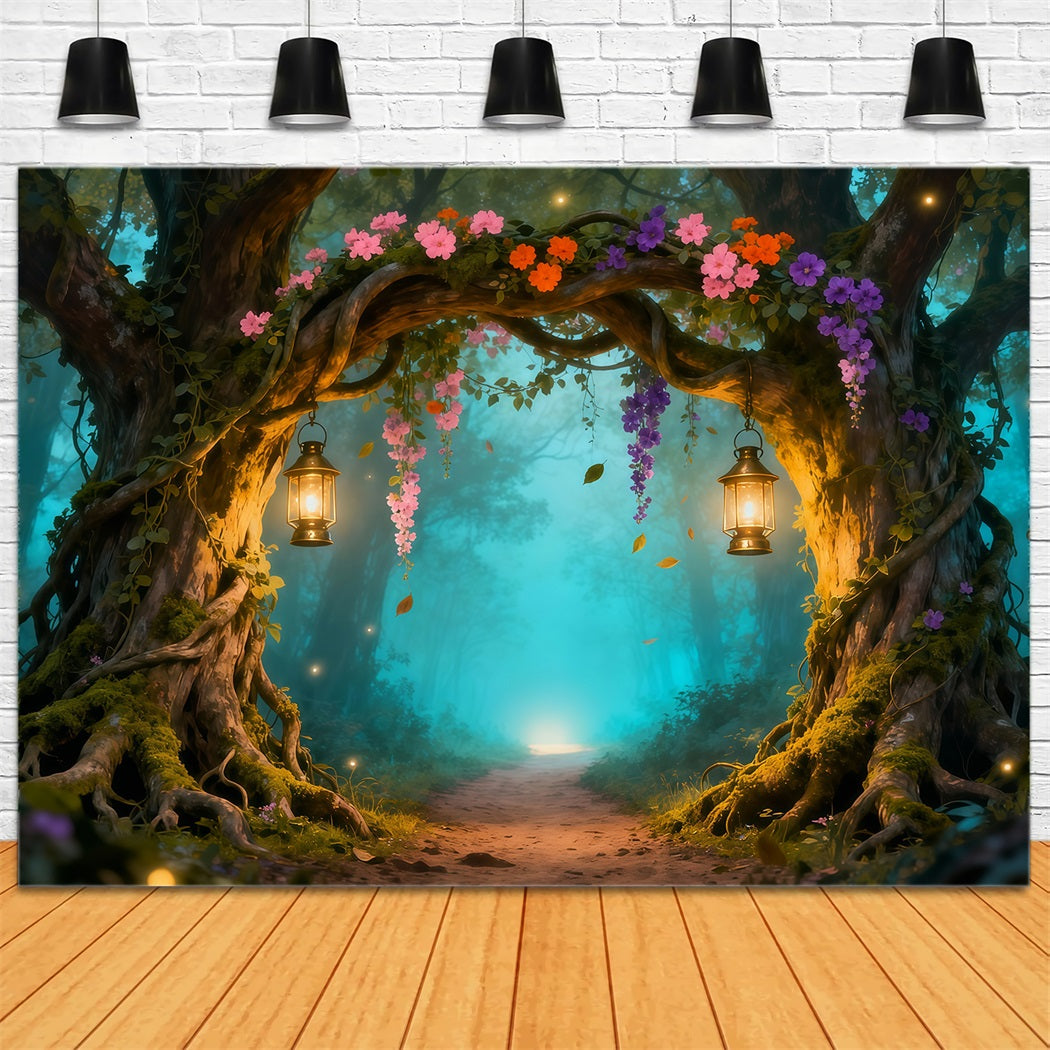 Fond Studio Photo Floral Arche Lanternes Forêt Enchantée LXX61-211