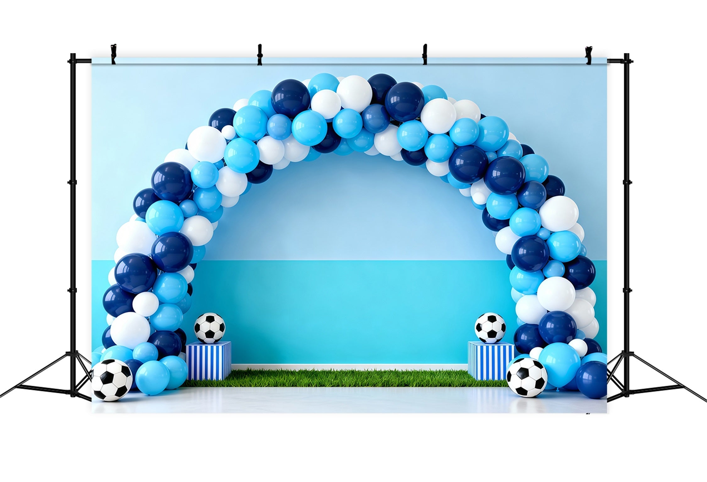 Fond Photo Football Arche Ballons Bleue Poteaux De But LXX61-218