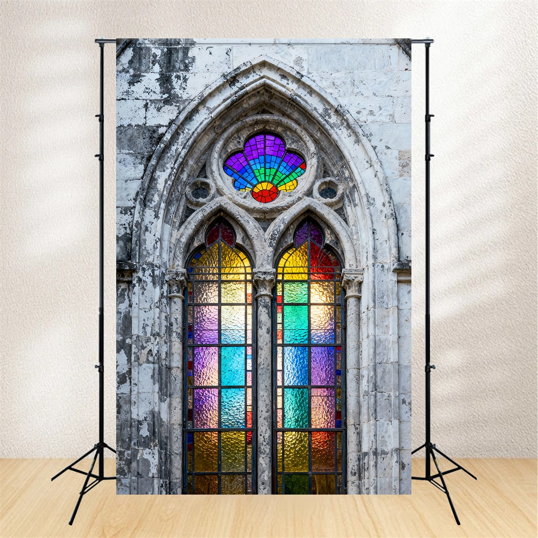 Fond de Pâques Église Pierre Vintage Vitrail Arc-En-Ciel LXX61-52