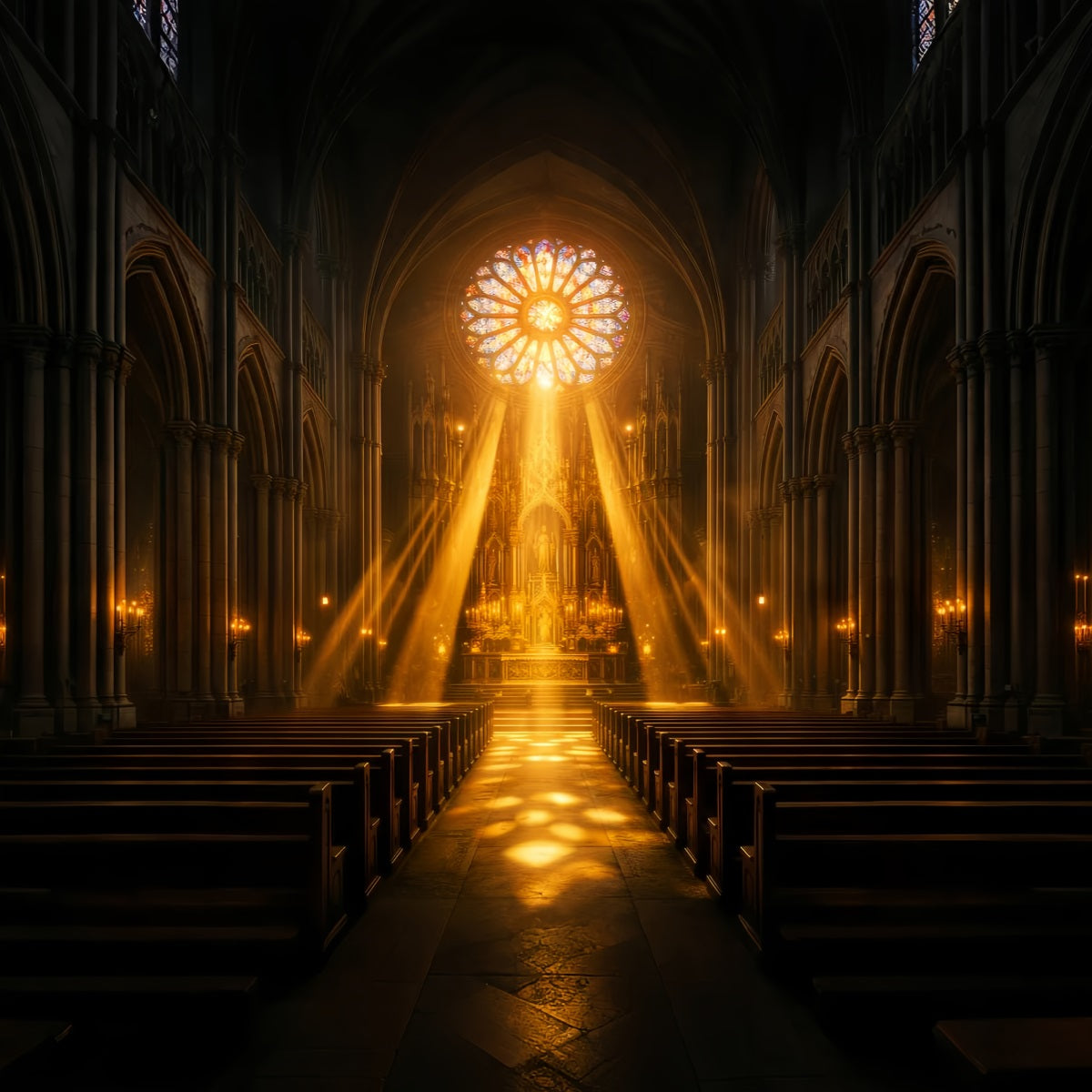 Fond Photo Pâques Rayons Lumière Cathédrale Dorée LXX61-61