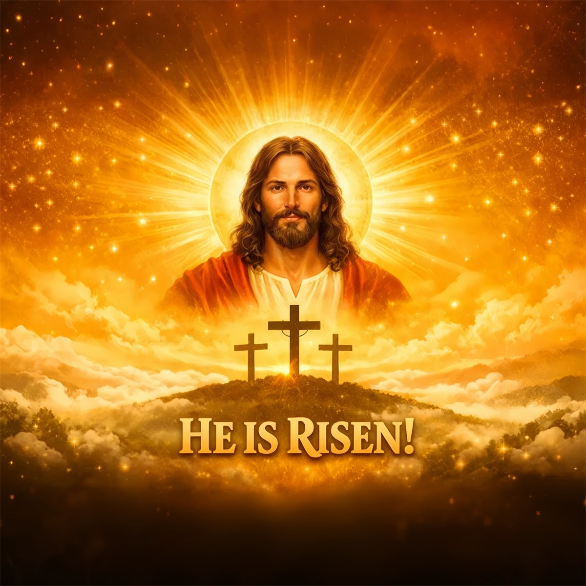 Toile de fond Pâques Christ Ressuscité Gloire Dorée LXX61-62