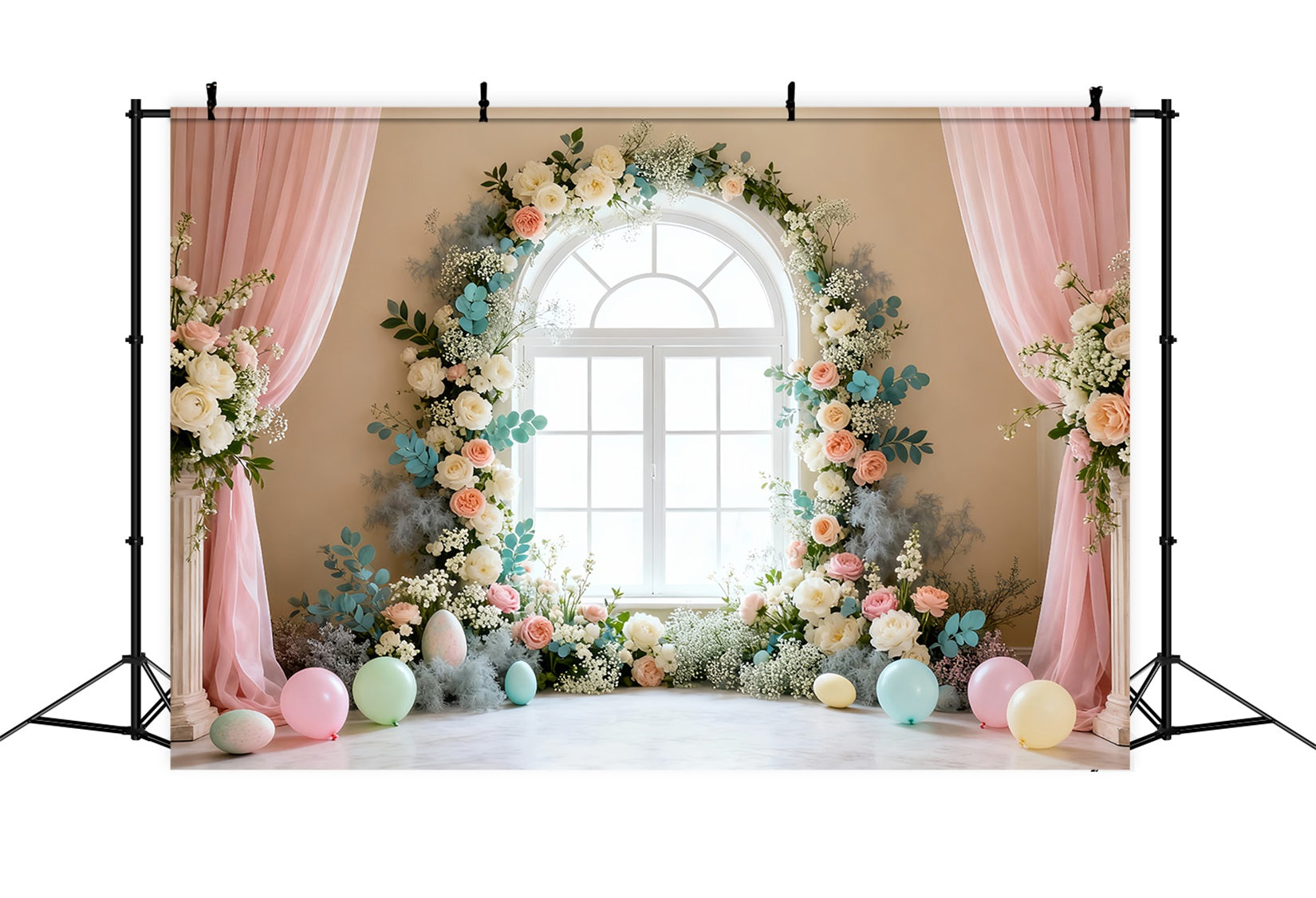 Fond de Pâques Fenêtre Élégante Couronne Florale LXX61-68