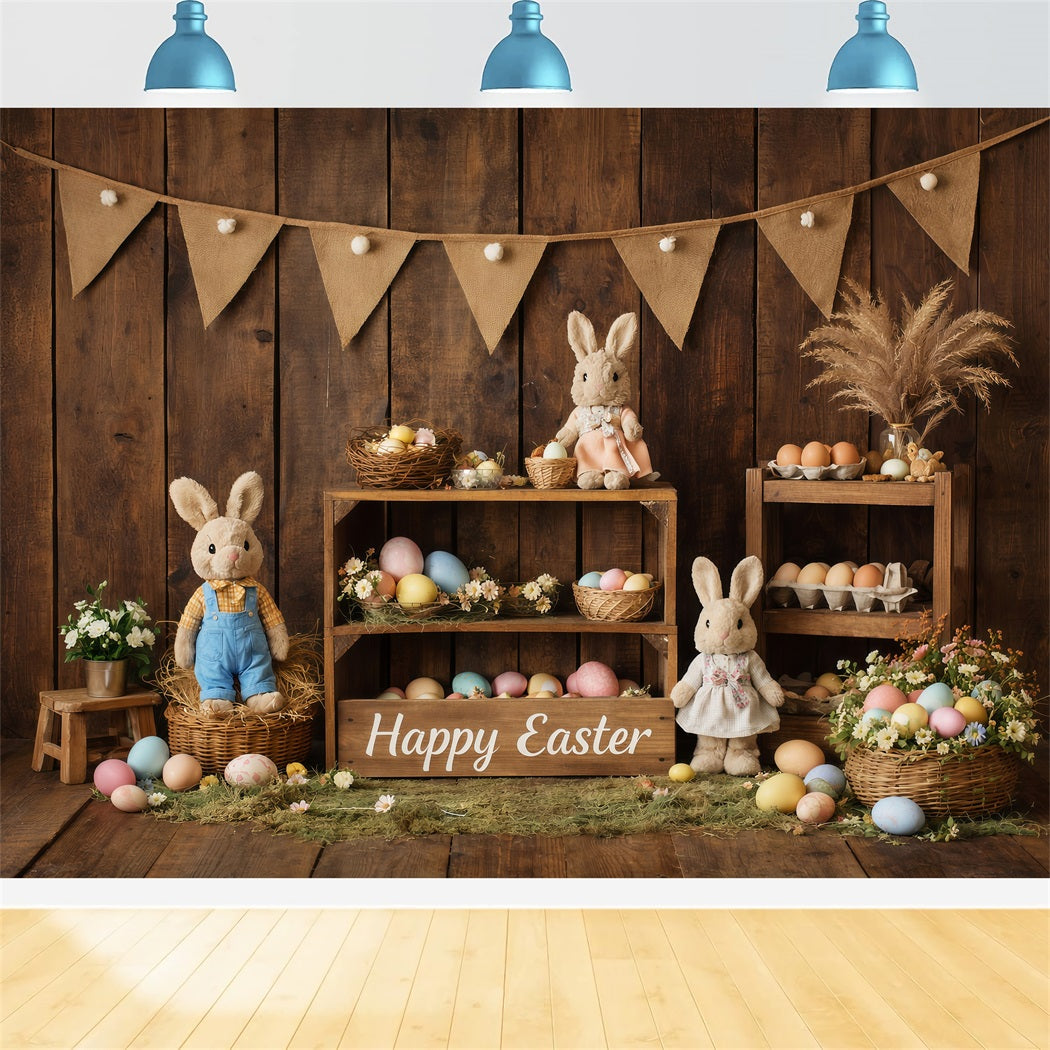 Toile de fond Pâques Œufs Ferme Bois Rustique LXX61-70