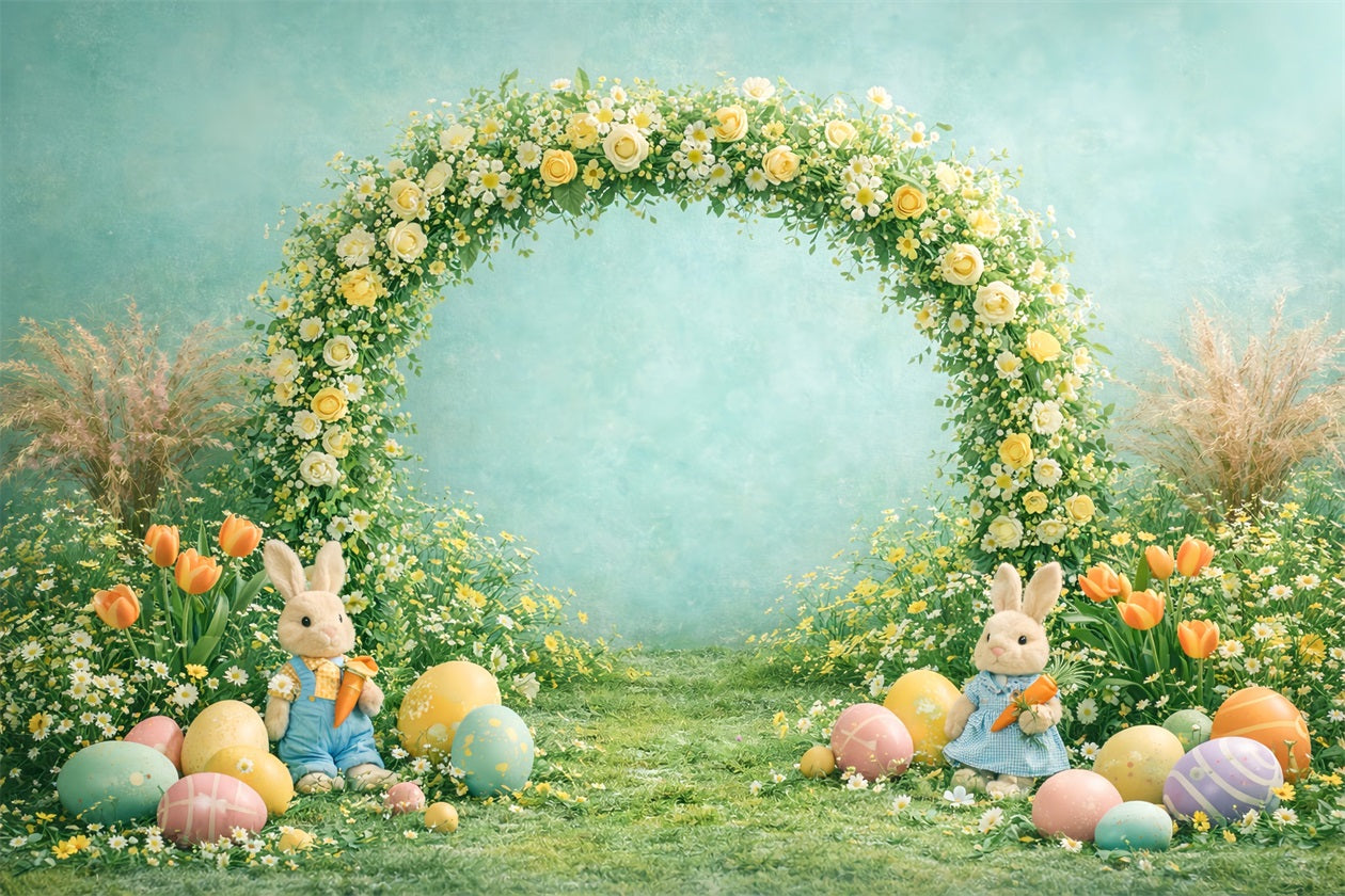 Toile de fond de Pâques Arche Printanière Lapin Tulipees LXX61-79