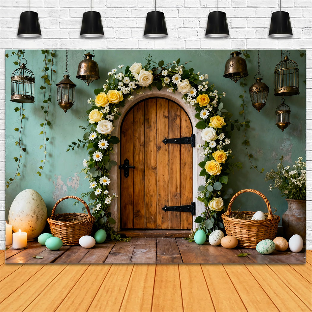 Toile de fond Pâques Arche Florale Porte Bois LXX61-82