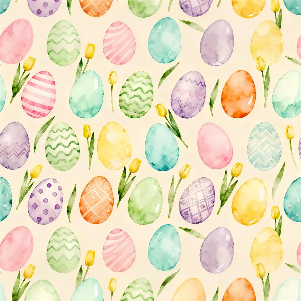 Fond de Pâques Motif Tulipees Pastel Aquarelle LXX61-92