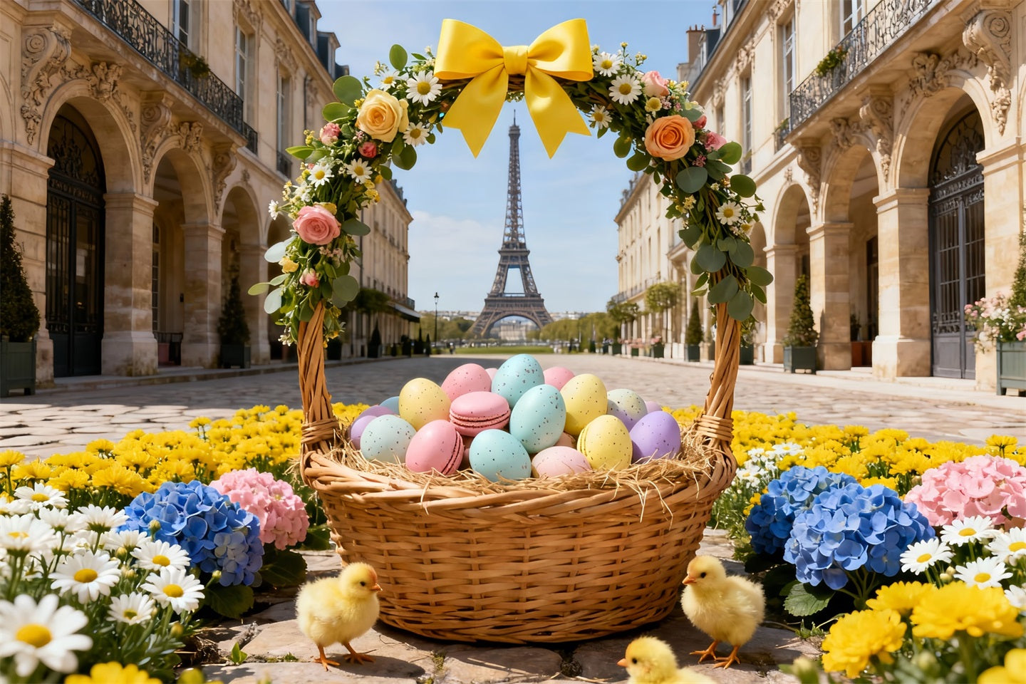 Fond de Pâques Panier Œufs Floraux Paris LXX61-96