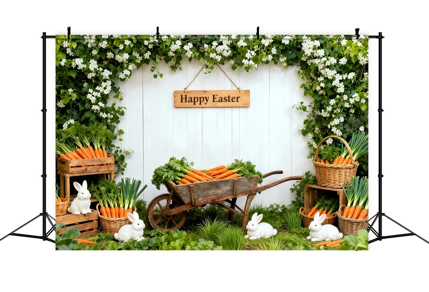 Toile de fond de Pâques Lapin Jardin Printanier Fleurs Sauvages LXX61-99
