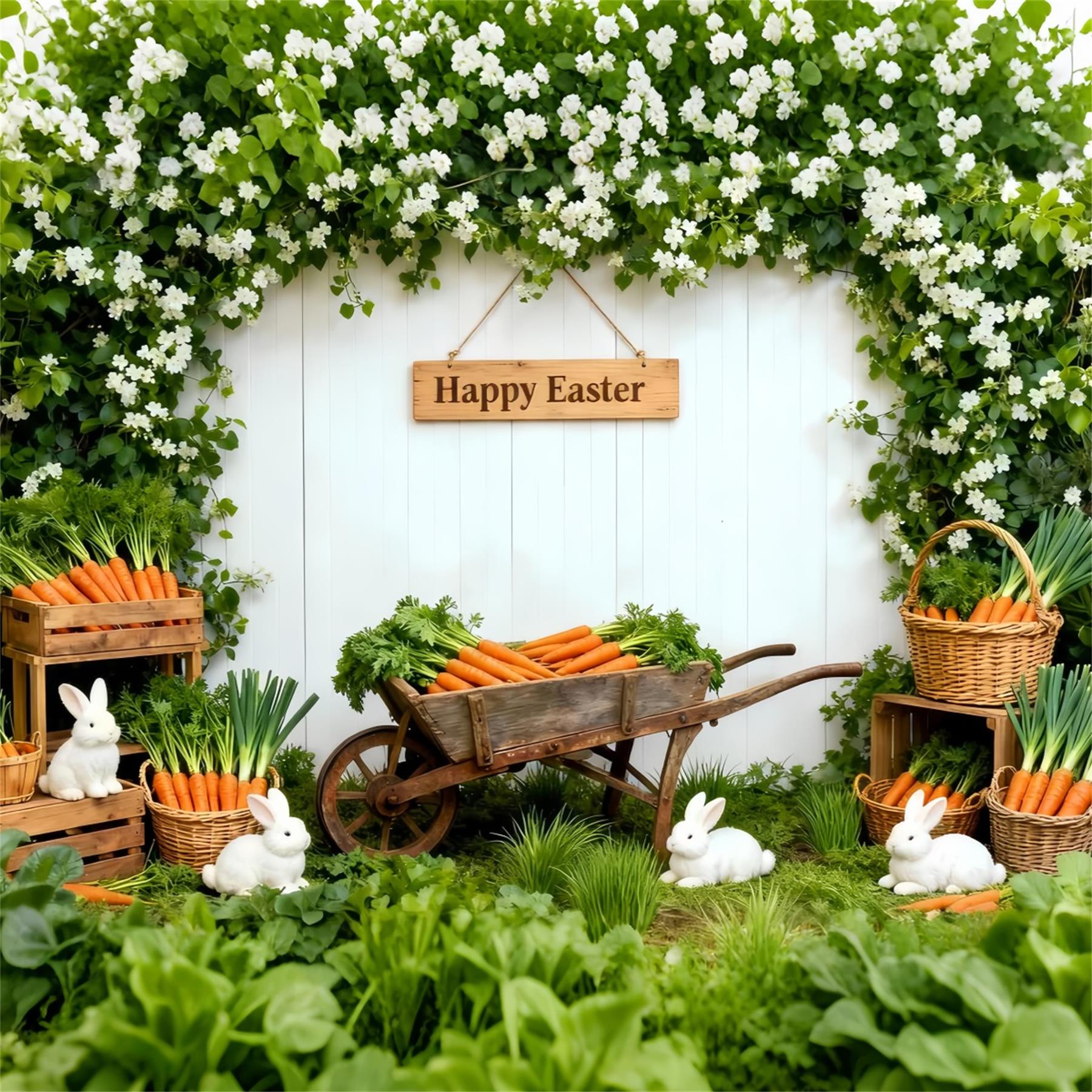 Toile de fond de Pâques Lapin Jardin Printanier Fleurs Sauvages LXX61-99