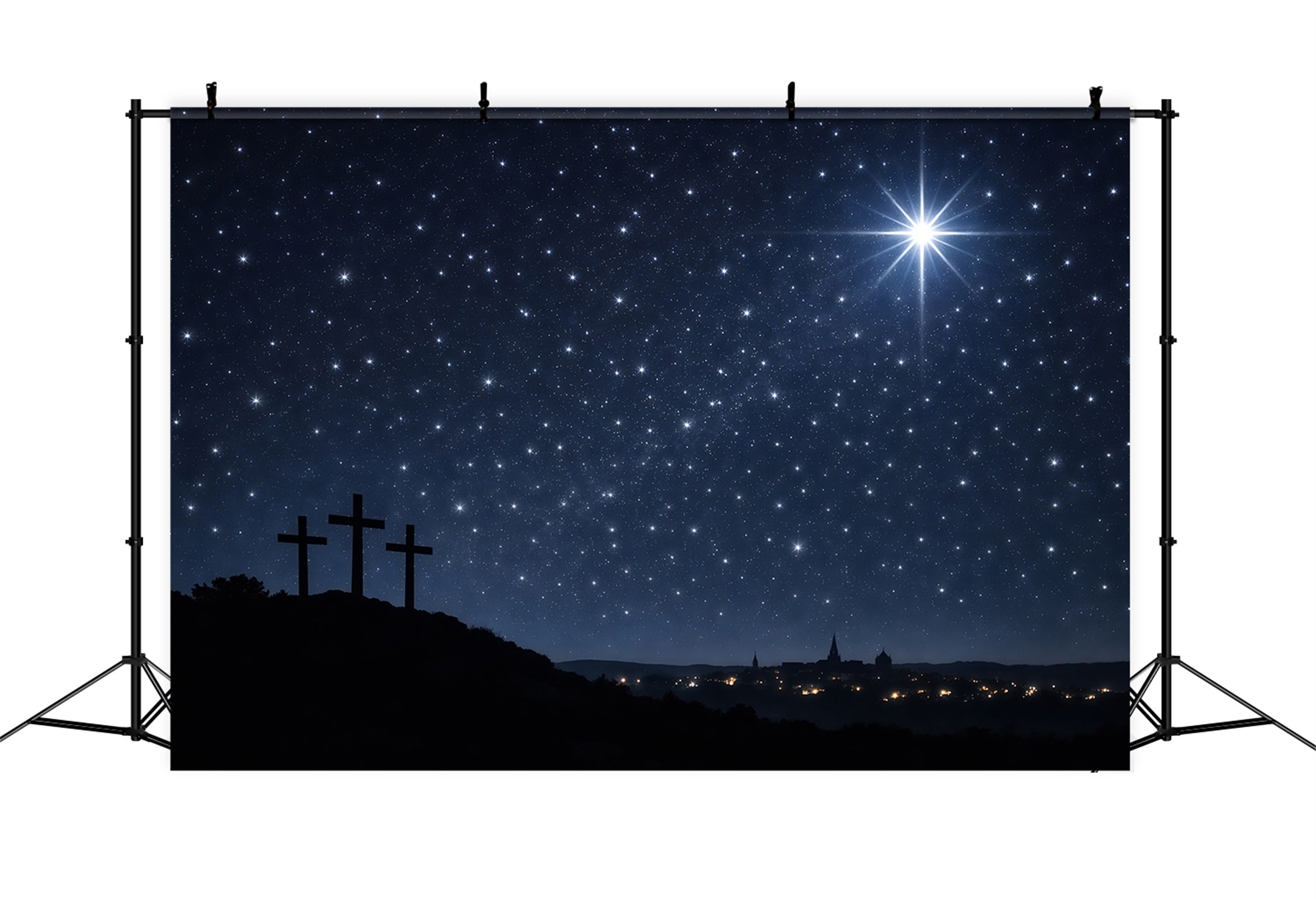Toile de fond Studio Pâques Silhouette Calvaire Nuit Étoilée LXX62-44