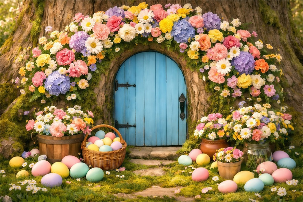 Toile de fond Studio Pâques Porte Arbre Floral Pastel LXX62-49