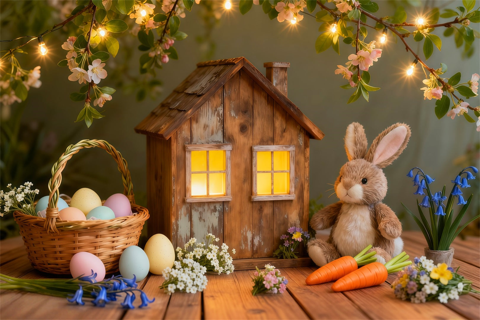 Fond Studio Pâques Cottage Rustique Lumières et Œuf LXX62-51