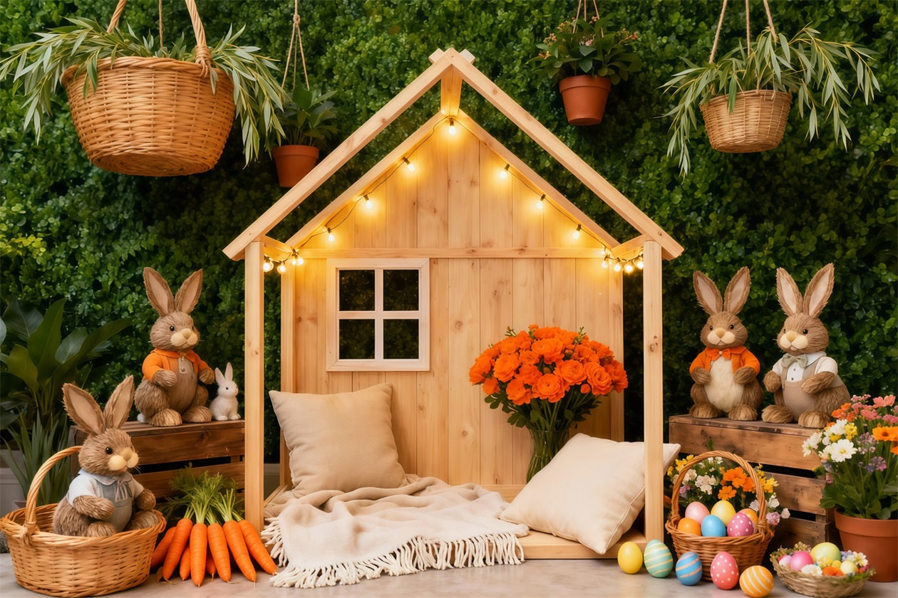 Toile de fond Photo Pâques Cottage Rustique Lapin Décor Carotte LXX62-60