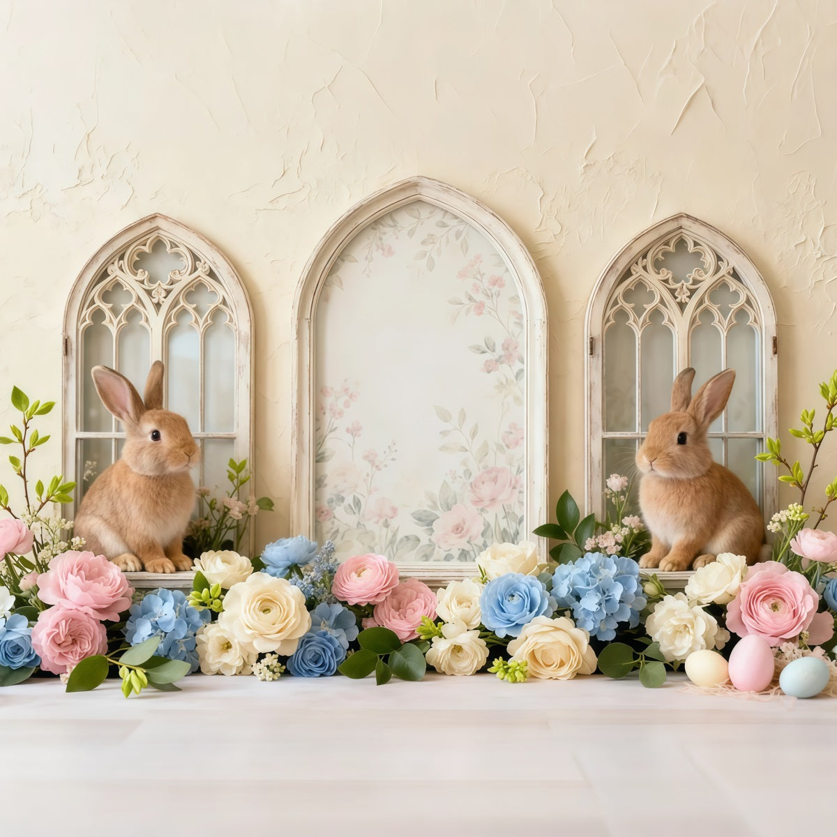 Fond Studio Pâques Fenêtres Arche Florale Vintage LXX62-61